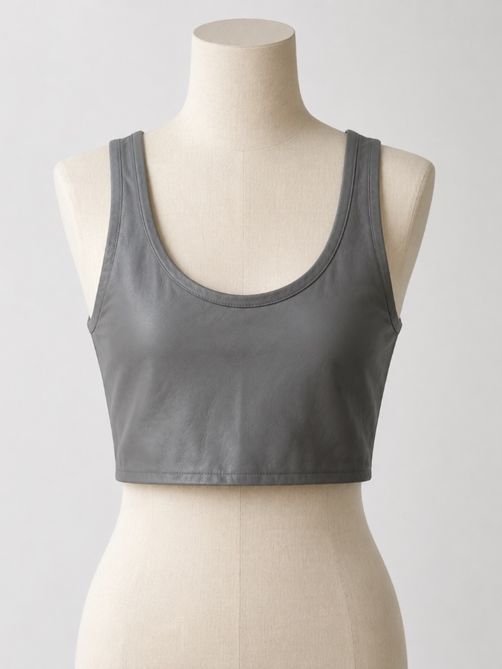 Alexander Wang T Gray Leather Cropped Tank Top XS S
